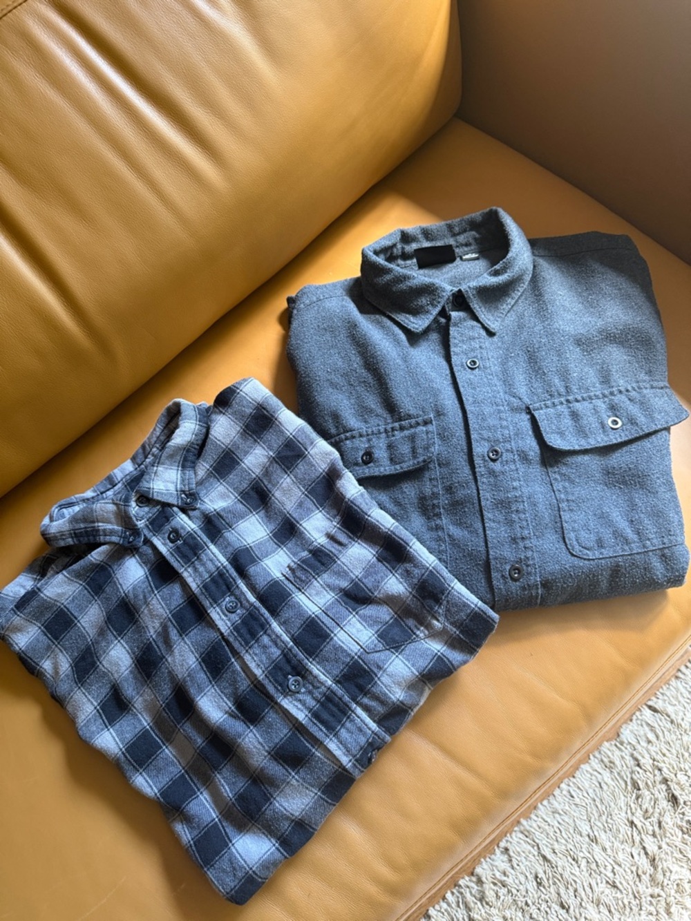 Two Pack Flannel Shirts: Men's Merona Black Plaid & Burnside Charcoal Button-Ups